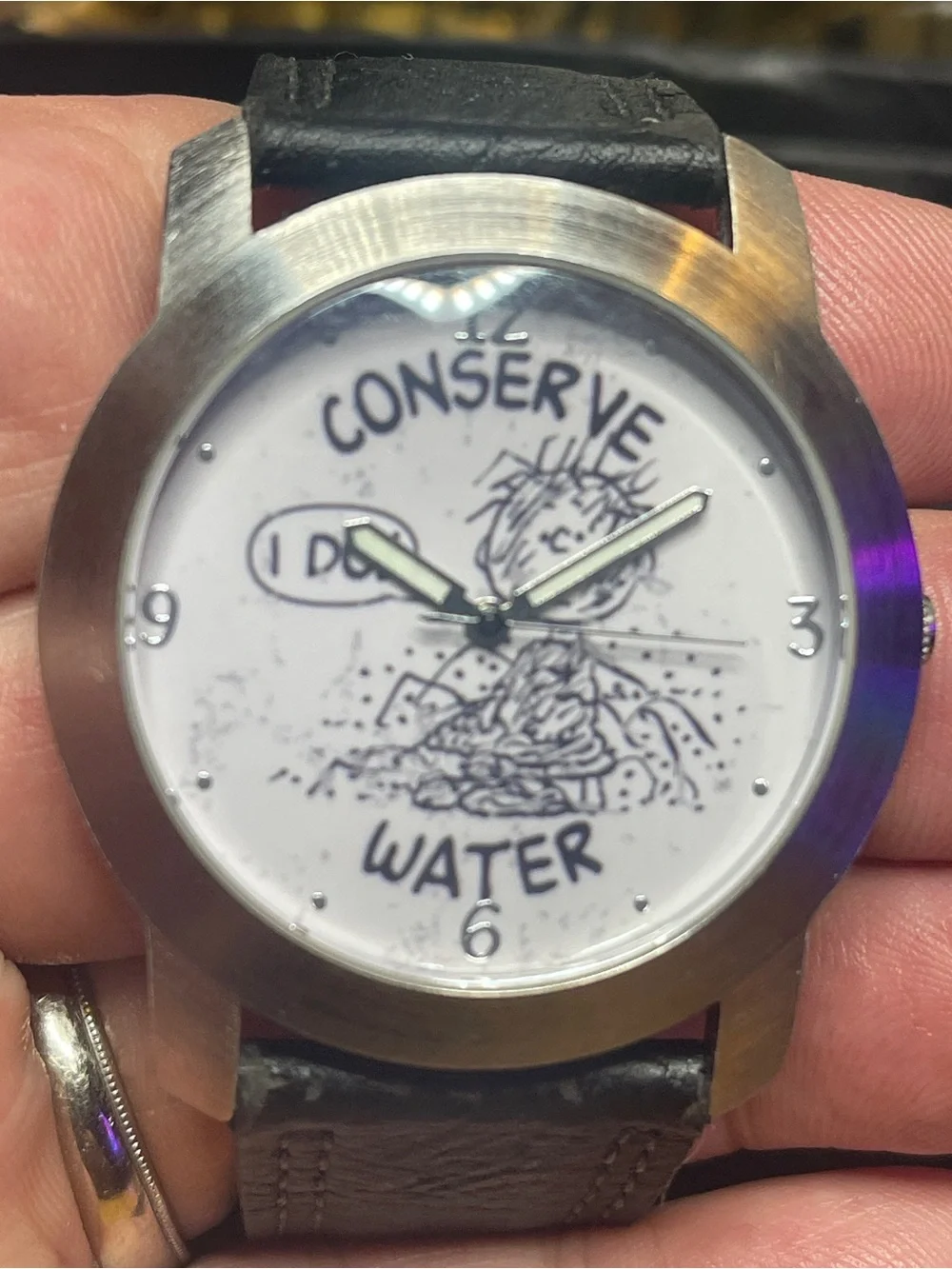 CONSERVE WATER Illustrated White Dial Watch -